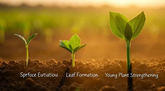 Time-lapse of plant growth from sprout initiation to young plant strengthening in fertile soil.