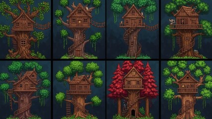 Obraz premium Treehouse Illustrations in Forest Setting.