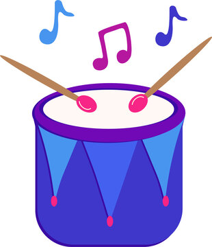 carnival drum with drumsticks and music notes vector illustration