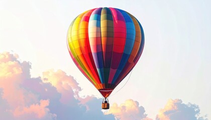 Fototapeta premium Colorful Hot Air Balloon Ascending Through the Sky with Clouds.