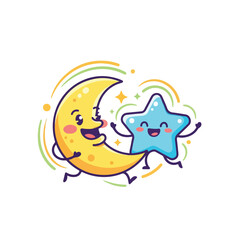 Fototapeta premium Moon and Star Cheerful Dancing Characters