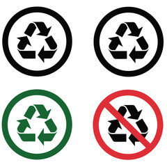 Obraz premium Recycle and recycling not allowed sign, vector icons including no recycle symbols for plastic, paper, and glass, perfect for waste management, environmental awareness