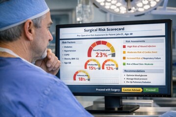 Plakat Surgical Risk Scorecard Shows Pre-Operative Assessment for Patient Age 68 in a Medical Center Setting