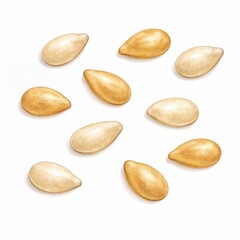 Obraz premium Melon Cucumis seed front view scattered layout watercolour painting illustration for food packaging label design