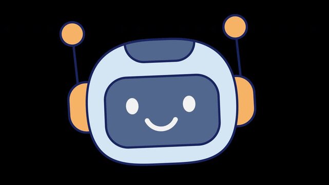 AI Chatbot Assistant Animation Icon. Friendly AI chatbot robot icon animation representing virtual assistant, automation and conversational interface. Transparent Background with Alpha Channel