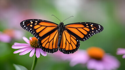 Naklejka premium Vibrant butterfly on flower capturing nature and wildlife in a garden setting