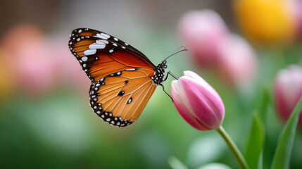 Naklejka premium Butterfly on flower in natural setting: perfect for nature designs