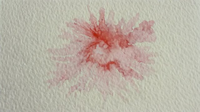 Red paint with a brush onto textured paper, creating a vibrant splash effect that evolves in intensity and shape across the frames of the video