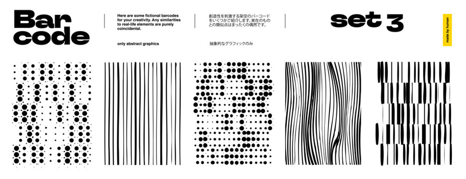 Barcode, Code, and EAN Set with Texture for Bar Scan of Goods and Mobile QR Line. A Vector Sticker and Tag on White Background for Retail Product Label and Service. Abstract Digital Pattern.