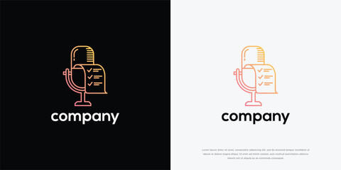Fototapeta premium Podcast Checklist Logo Design. Modern Audio Task Management Reporting Icon.