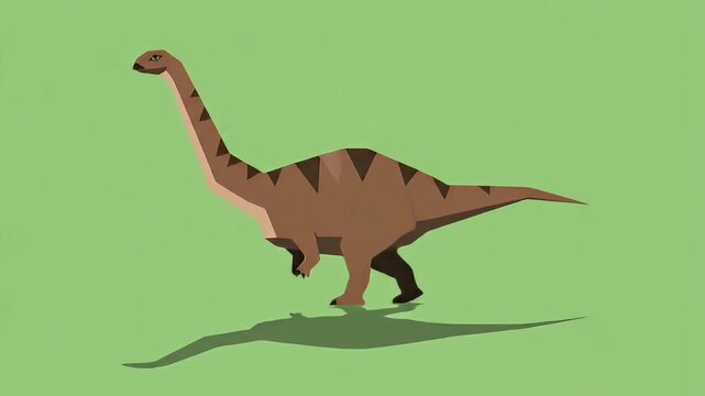 Low polygon sauropod dinosaur with brown hide and striped back on light green background