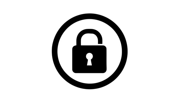 Vector illustration&nbsp;of black and white icon of a closed padlock inside a circle, symbolizing security, privacy, or locked status, on a transparent background