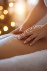 Fototapeta premium Close-up of gentle hands applying warm oil during a relaxing back massage therapy session