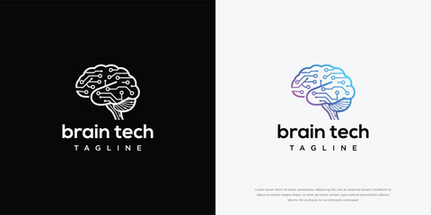 Fototapeta premium Brain Tech Logo Design - AI Digital Intelligence Neural Network Concept.