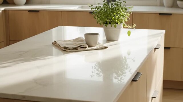 Elegant minimalist kitchen island, enhancing luxury dining in a penthouse interior or a small apartment