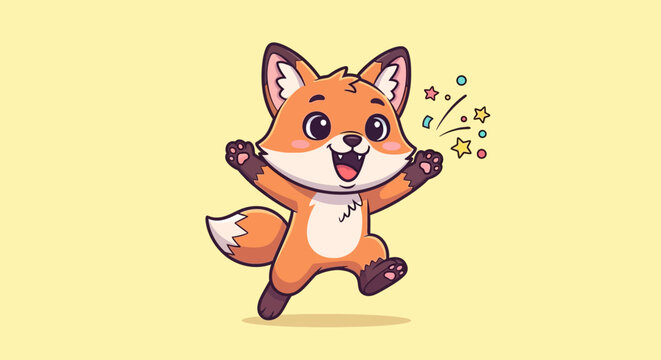 Cute cartoon fox character holding a magic wand with sparkles.