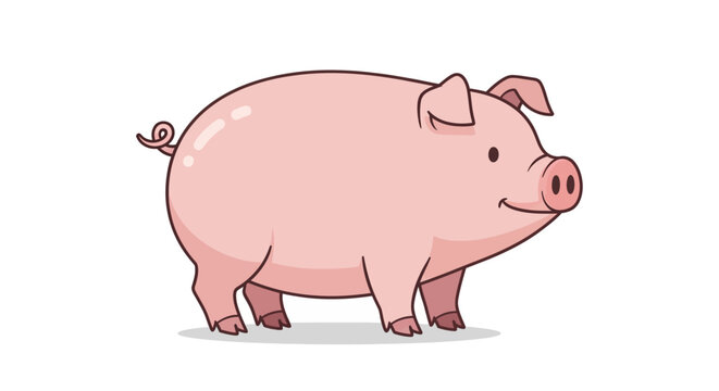 Cute cartoon pig standing sideways with a happy expression.