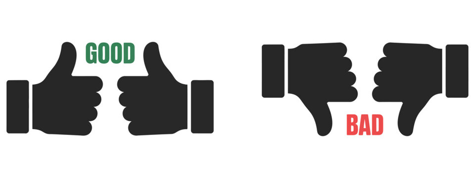 Thumb up and thumb down hands vector illustration, including check mark icon set, up and down symbols, perfect for approval, rejection, feedback, voting