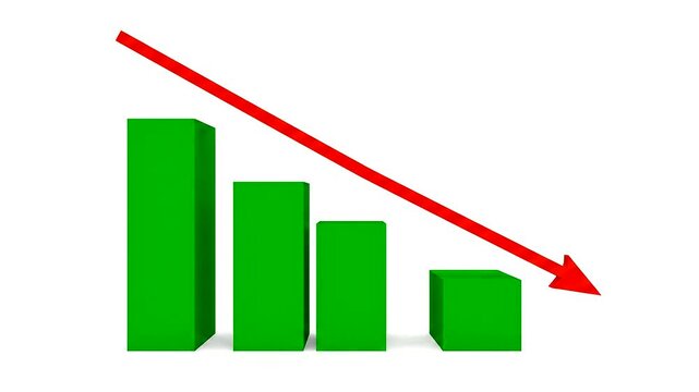 Green Bar Graph Showing Downward Trend with Red Arrow.