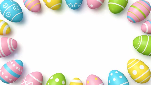 A festive frame of colorful painted easter eggs for a happy holiday celebration. Animated spring season design element with blank copy space for a custom message or text