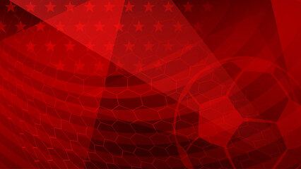 Vibrant red soccer ball with USA flag pattern and geometric shapes in the background, symbolizing world cup spirit. © Olga Moonlight