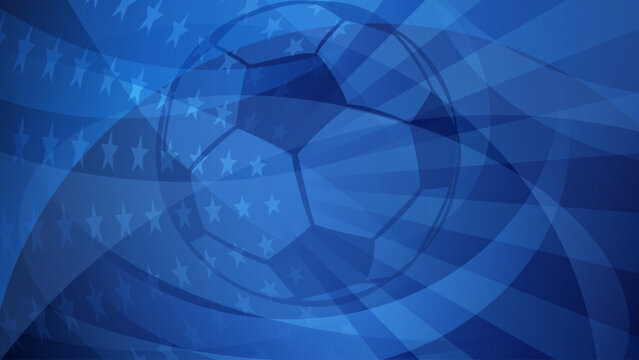 Vibrant USA world cup background with blue soccer ball and american flag pattern in shades of blue.