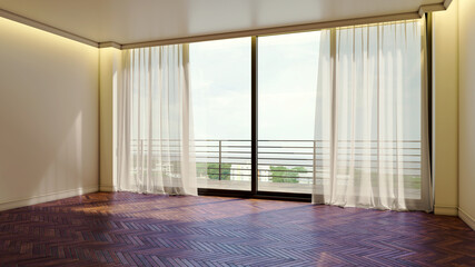 Obraz premium Large illustration 3D rendering luxury modern bright interiors Living room mockup with Couch and Ceiling Fan Ventilation