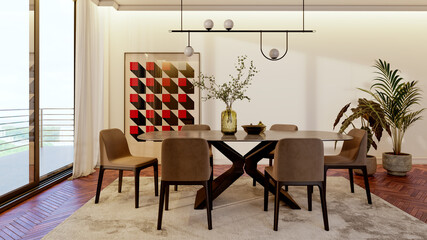 Obraz premium Large illustration 3D rendering luxury modern bright interiors Living room mockup with Couch and Ceiling Fan Ventilation