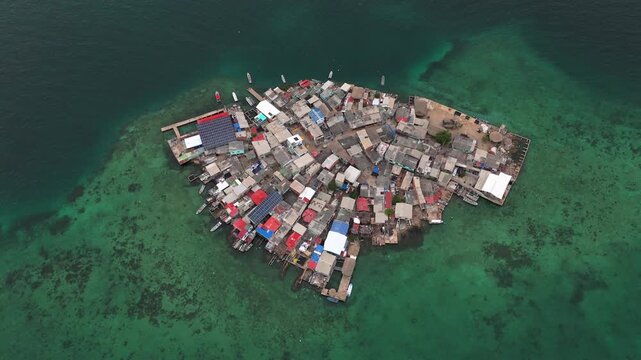 Aerial view of Santa Cruz del Islote in Colombia, the most populated island