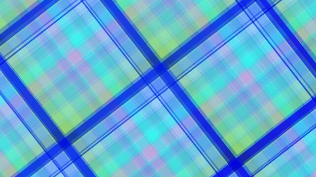 A vibrant plaid pattern with blue lines and pastel colors viewed from directly above in a graphic design