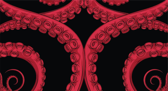 Crimson Abyss: High-Contrast Vector Octopus Tentacles Pattern for Dynamic Background Design