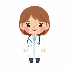 Fototapeta premium Adorable female doctor wearing a white lab coat and stethoscope stands ready to provide medical care with a friendly expression.