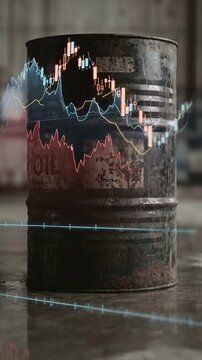 Vertical Video-Oil Barrel with Holographic Financial Market Graphs