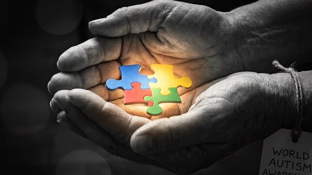 Black and White Hands Holding Glowing Colored Puzzle Piece - Hope and Light