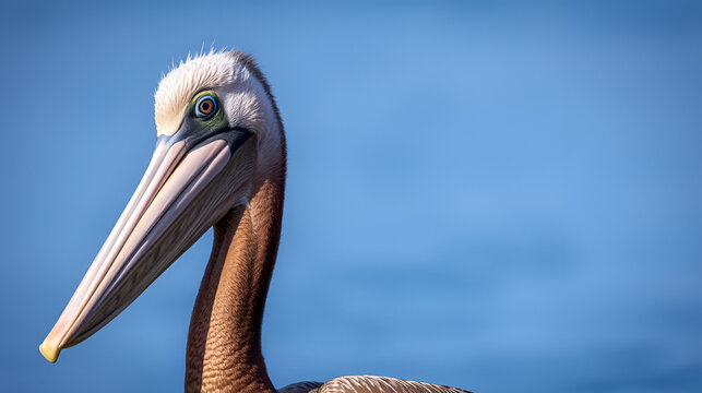 Brown Pelican in Galapagos, portrait of Pelecanus occidentalis urinator, juvenile bird