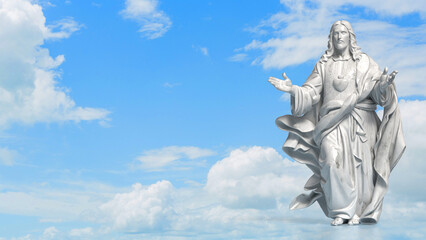 Fototapeta premium Sacred Heart Jesus Statue Against Blue Sky 3d render.