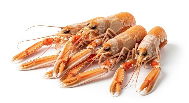 Fresh Langoustines on White Background - A Seafood Delicacy.