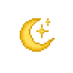 Obraz premium Gold Crescent Moon Pixel Art Icon for Ramadan Islamic Design