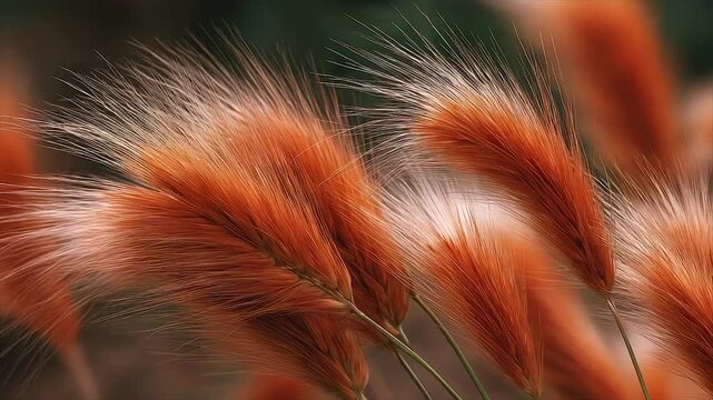Close-up of fiery orange feathery seed heads, with white tips and green stems