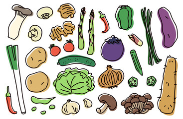 野菜とキノコの詰め合わせイラストセット