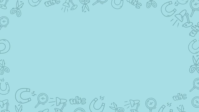 education doodle Seamless pattern with hand drawn sketches of scissors, magnets, lamps, alphabet, and magnifying glasses. for learning media and social media.