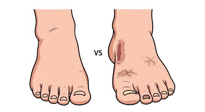 Foot Health Comparison - Healthy vs. Athletes Foot Illustration.
