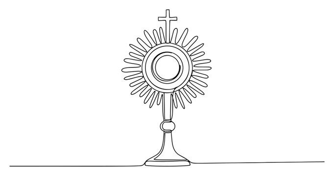 Catholic monstrance for the holy eucharist in continuous line art style