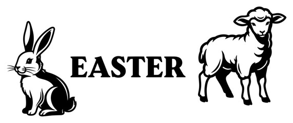 Vintage style Easter illustration featuring a rabbit and a lamb with decorative text © AnimalZOO