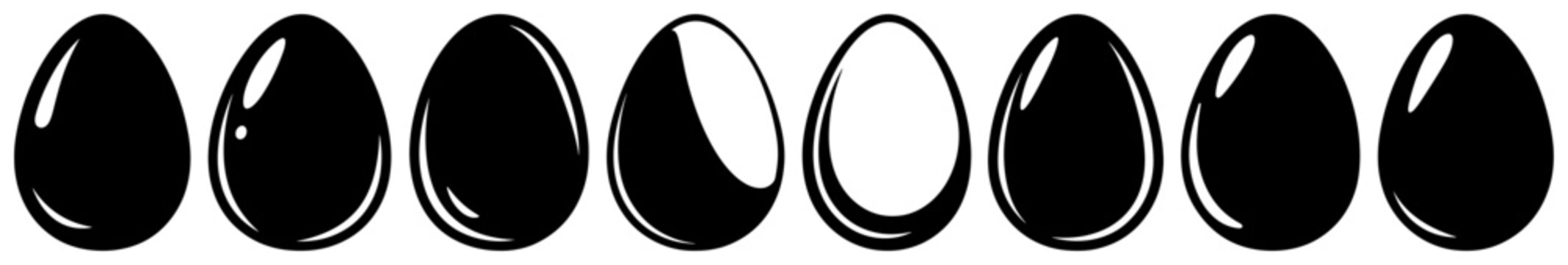 Set of minimalist black and white Easter egg icons in various styles