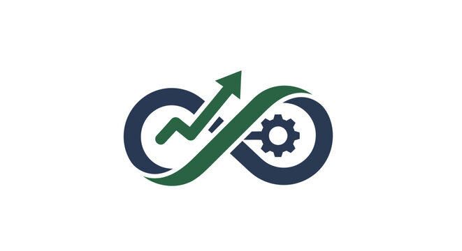 Green Arrow Infinity Growth Gear Icon.