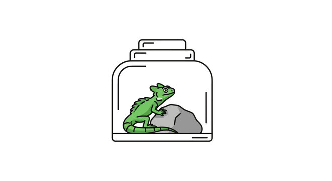 Green lizard in a glass jar.