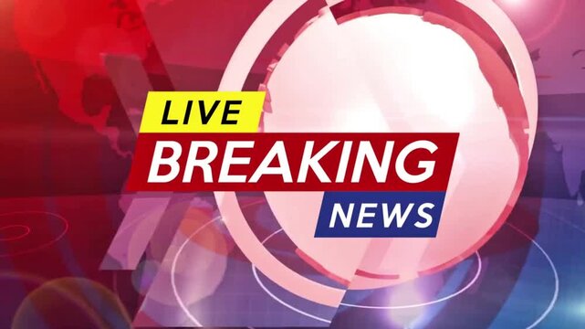 Modern "Live Breaking News" broadcast graphic with abstract 3D rings and world map background perfect for streaming background, intro background, news broadcasts, and weather forecast
