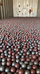 Fototapeta premium Varied colored metallic pellets fill a vast industrial container. Mining, Industry & Environment