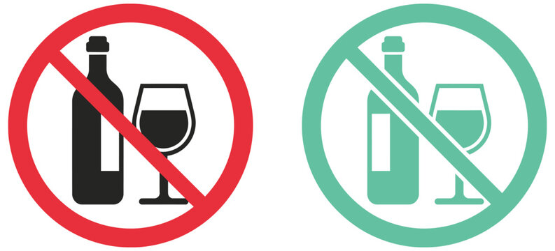 No alcohol sign set, vector illustration featuring prohibition symbols, alcohol-free zone, and restricted drinking icons, ideal for public safety, bars, restaurants, event venues, and signage design 